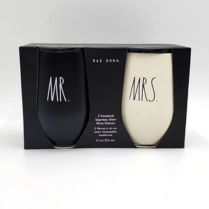 Rae Dunn Mr/Mrs 2 Insulated SS Wine Glasses BNIB